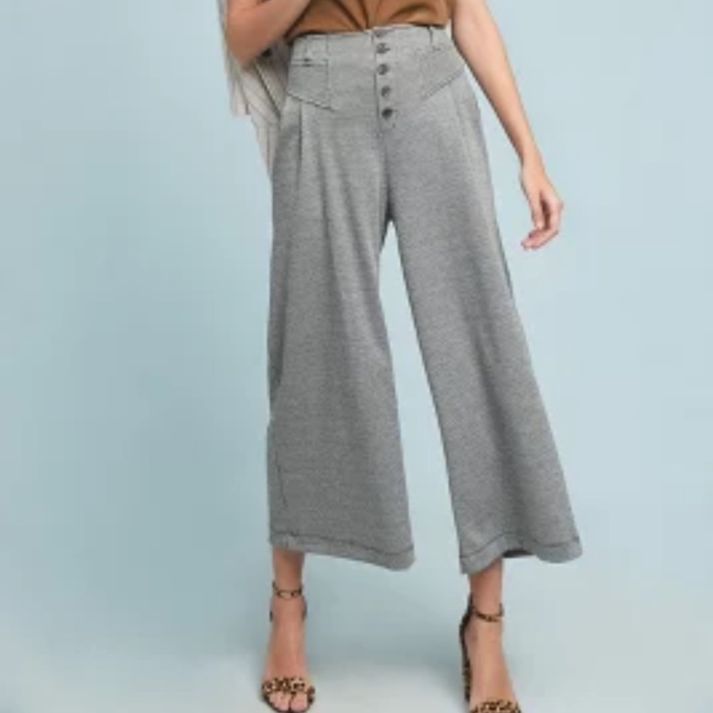 Anthropologie Maeve wide leg houndstooth high-waisted cropped pants